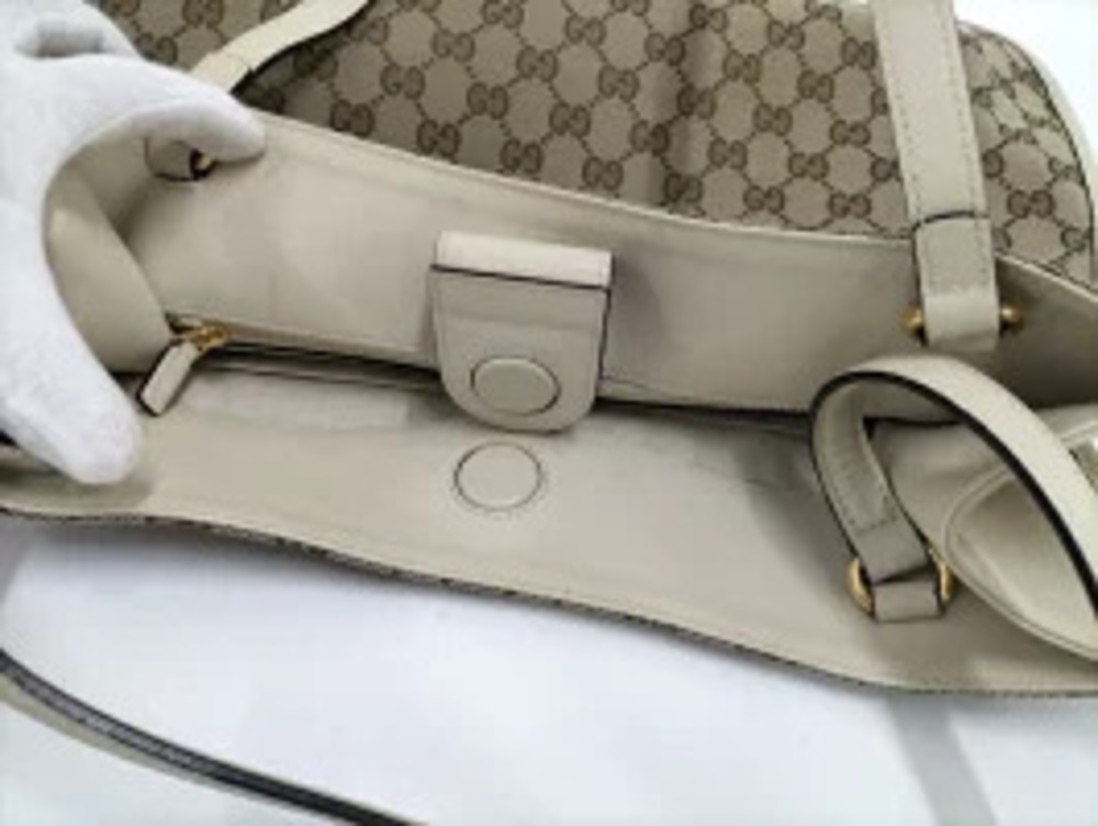 Gucci Tote Bag GG Canvas Leather Beige Cream Brown White - Picture 7 of 9
